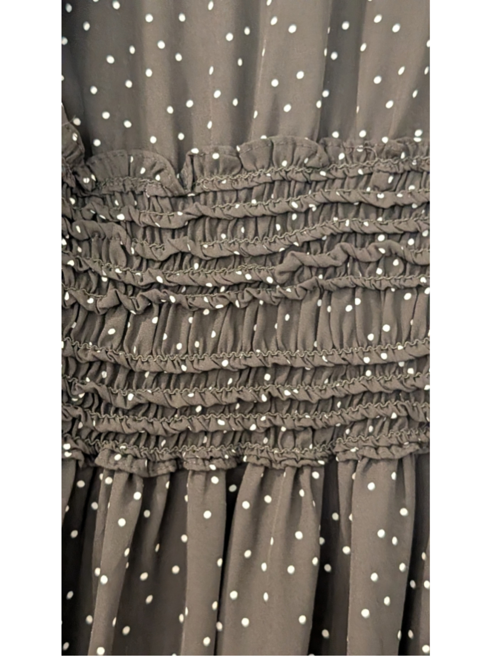 Max Studio Black Polka Dot Tie Neck Midi Dress Smocked Waist Long Sleeve Size M - Picture 6 of 8